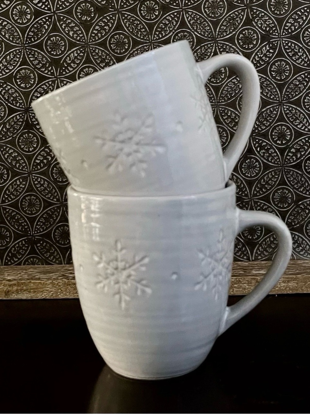 Crate & Barrell Snowflake Mugs Set of 2